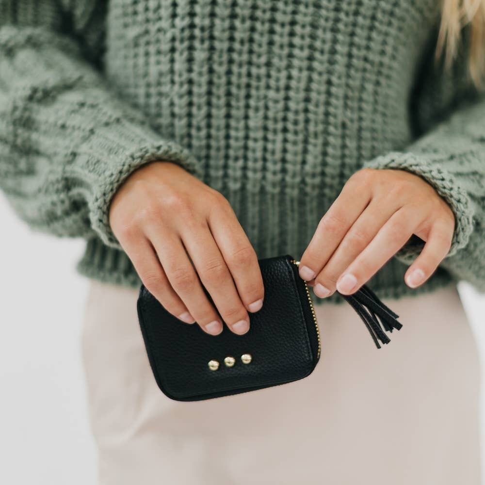 Ava Accordion Zip Around Wallet Black